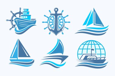 Gemi logosu tasarımı çizimi. Deniz nakliye gemisi silueti. vektör illüstrasyonu