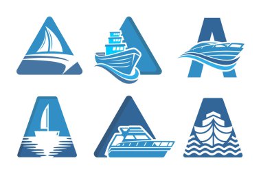 Yaratıcı harf A Gemi Tasarım Logosu Şablonu. vektör illüstrasyonu