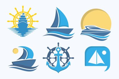 Gemi simgesi logo tasarımı, lojistik gemisi, teslimat ekspres kargo gemisi. vektör illüstrasyonu