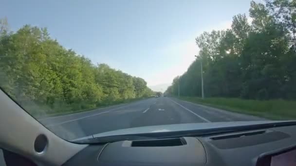Punto de vista de la persona que conduce el coche por la senda rápida — Vídeo de stock