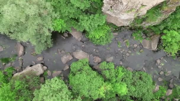 Bovenaanzicht op de rivier in de canyon — Stockvideo