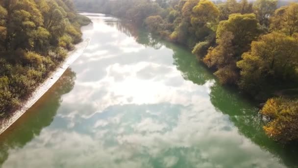 Aerial view of river moving forward — Stock Video