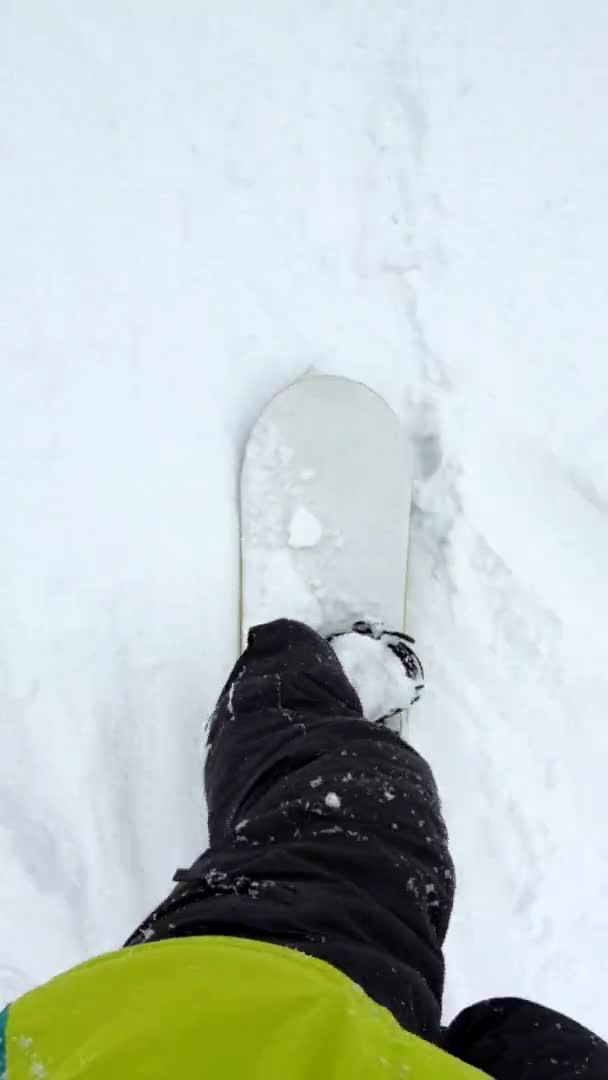 Άποψη του snowboard ιππασίας από χιόνι σε σκόνη — Αρχείο Βίντεο