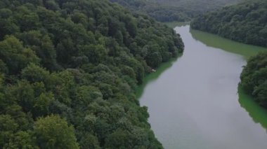 aerial view of river overcast weather