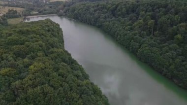aerial view of river overcast weather