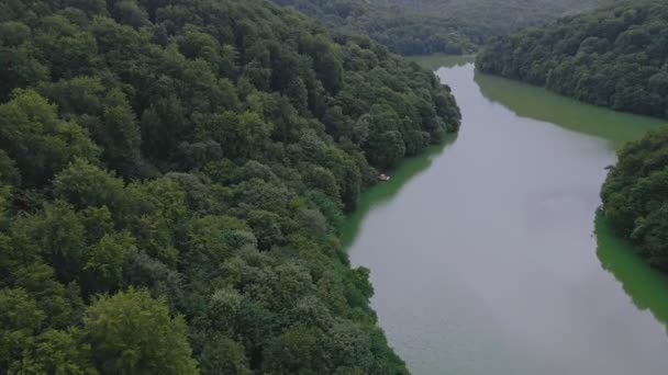 Aerial view of river overcast weather — Wideo stockowe