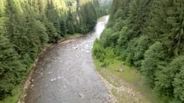 Yaz zamanı dağların nehir manzarası