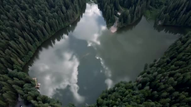 Vista aérea do lago synevyr em montanhas ucranianas dos Cárpatos — Vídeo de Stock