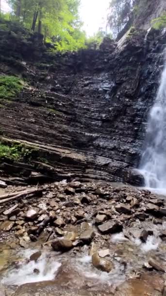 Vista de la cascada en el bosque de montañas — Vídeos de Stock