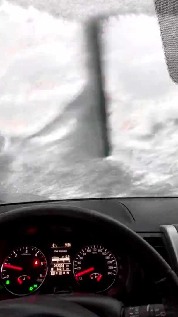 View from inside of the car windshield in snow — Stock Video