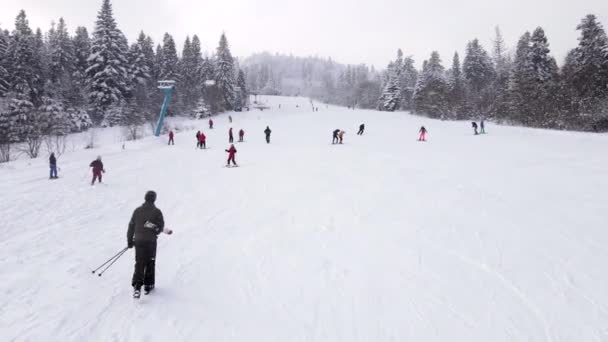 Luchtfoto van de skipiste — Stockvideo