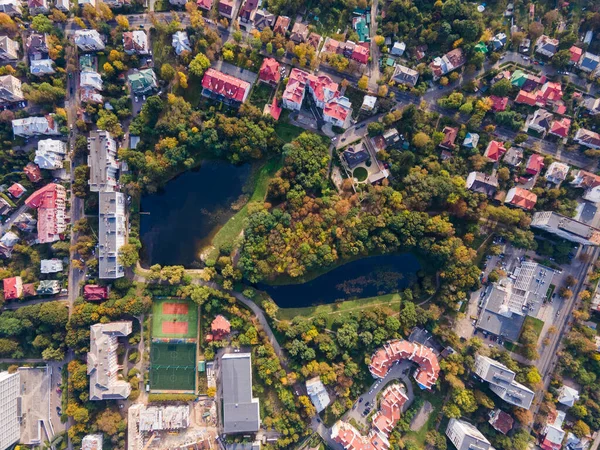 Letecký Pohled Podzimní Park Jezerní Kopií — Stock fotografie
