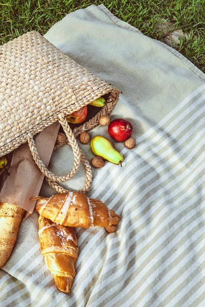 Piknik Řece Pláži Podzim Slunečný Den Kopírovat Prostor — Stock fotografie