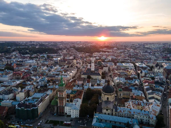 Повітряний Вид Захід Сонця Над Старим Європейським Міським Простором Копіювання — стокове фото