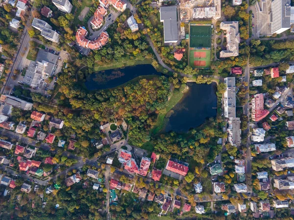 Letecký Pohled Podzimní Park Jezerní Kopií — Stock fotografie