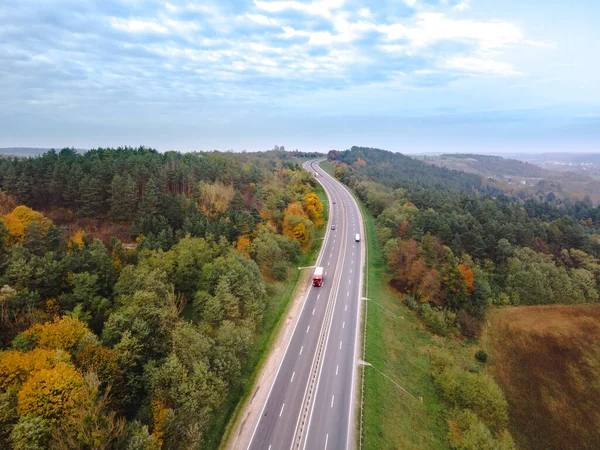 Widok Lotu Ptaka Jesienią Autostrady Przestrzeń Kopia — Zdjęcie stockowe