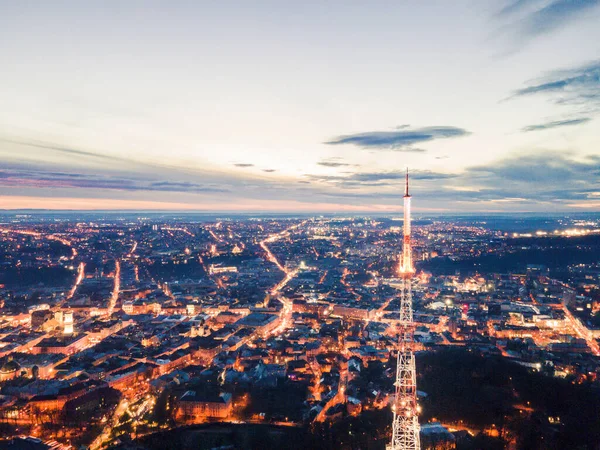 aerial view of high castle and nigh lviv city copy space