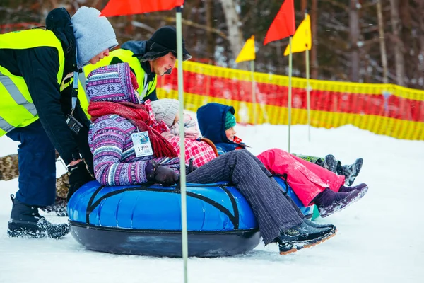 Lviv Ukraine January 2019 Winter Fun Activities Ride Hill Snow — Stock Photo, Image