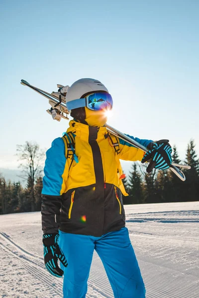 portrait of woman skier on the hill winter activities