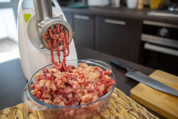 Meat Grinder Close Chicken Beef — Stock Photo, Image