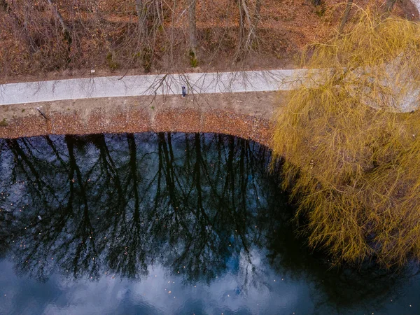 Aerial View City Park Lake Forest Copy Space — Stock Photo, Image