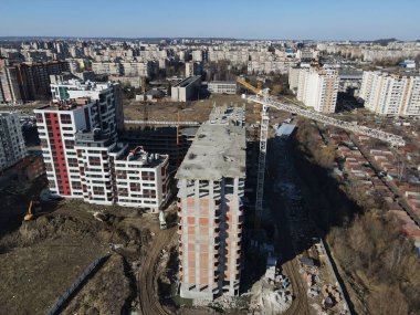 Apartmanların hava görüntüsü inşaat alanı kopyalama alanı