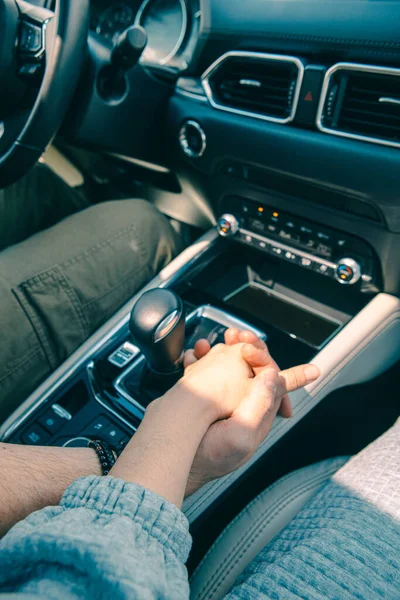 couple riding car holding hands cute sweet relationships copy space