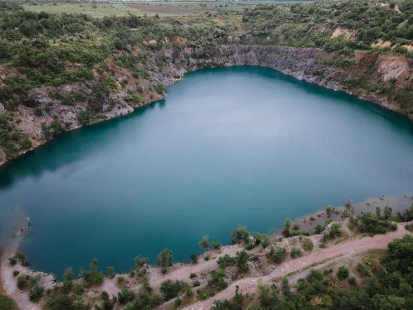 Overhead Top View Flooded Mine Lake Blue Water Copy Space — Stock Photo, Image
