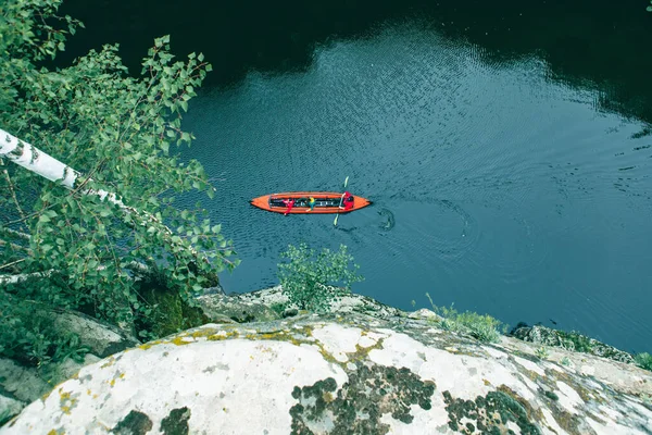 Overhead Top View Kayak Canyon Travel Summertime Activities River — Stock Photo, Image