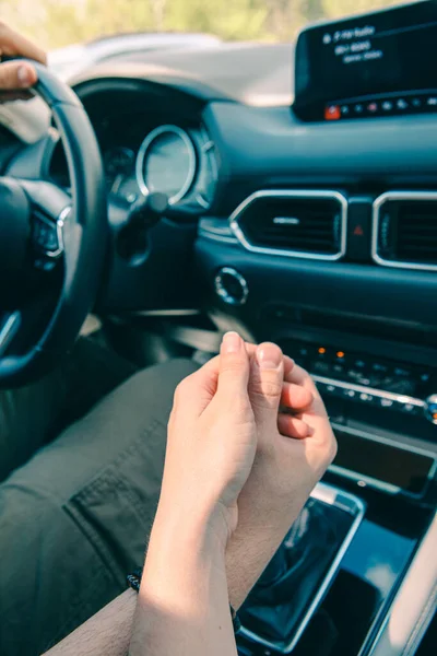 couple riding car holding hands cute sweet relationships copy space