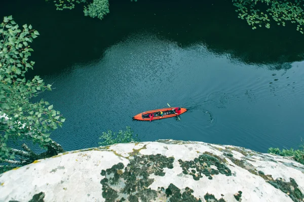 Overhead Top View Kayak Canyon Travel Summertime Activities River — Stock Photo, Image