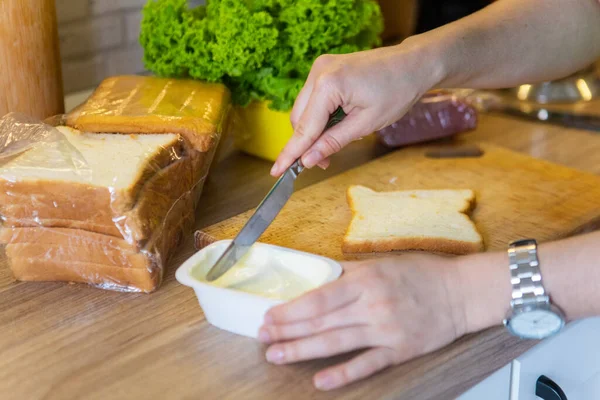 Rendendo Mattina Panino Casa Spazio Copia Cucina — Foto Stock