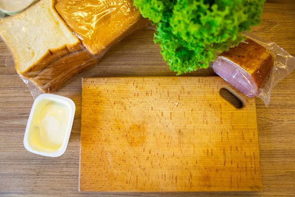 Ingredientes Para Cozinhar Sanduíche Fechar Espaço Cópia — Fotografia de Stock