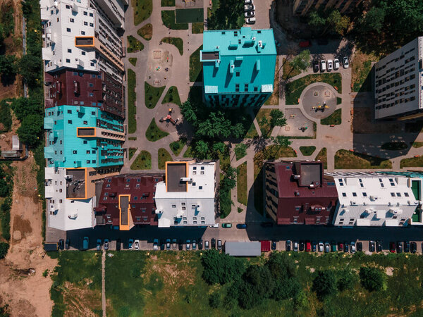 aerial view of modern apartments building copy space