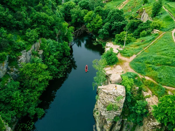 Vista Dall Alto Del Kayak Canyon Viaggi Attività Estive Sul — Foto Stock