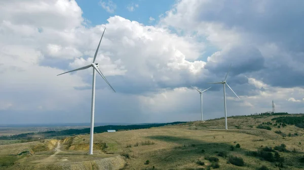 Wind Turbines Green Renewable Electric Energy Sky Clouds — Stock Photo, Image