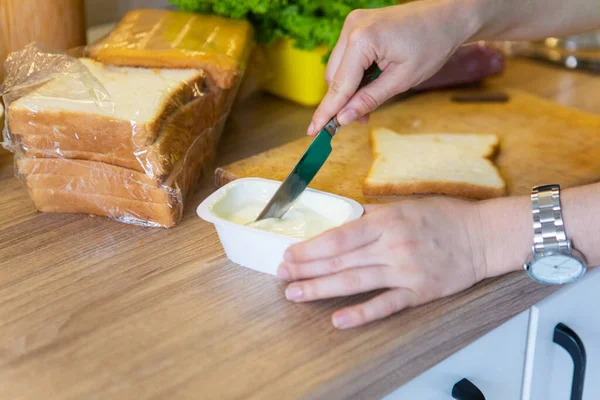 Rendendo Mattina Panino Casa Spazio Copia Cucina — Foto Stock