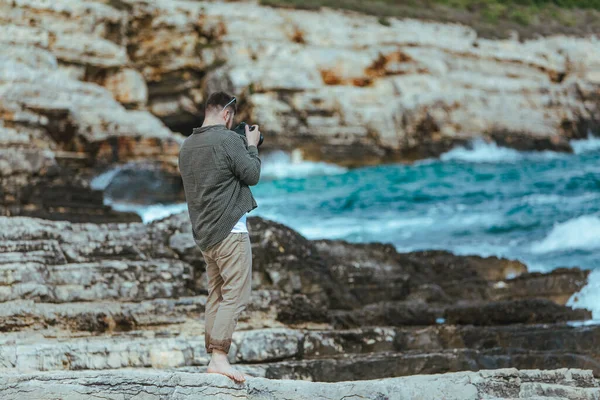 Fotógrafo Profissional Fotografar Paisagens Marinhas Espaço Cópia — Fotografia de Stock