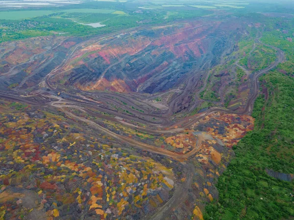 Overhead Top View Ore Mine Environment Pollution — Stock Photo, Image