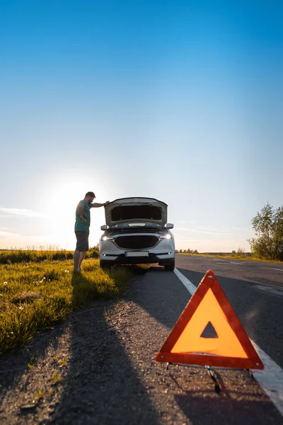 break down car at road side problems in vacation copy space angry man