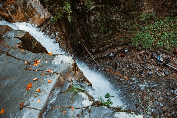 Autumn Waterfall Forest Copy Space — Zdjęcie stockowe