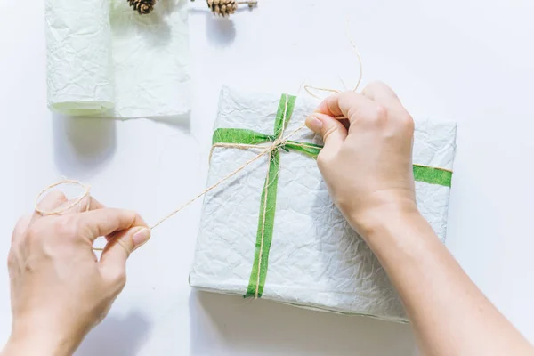 Emballage Boîte Cadeau Avec Papier Emballage Espace Copie — Photo