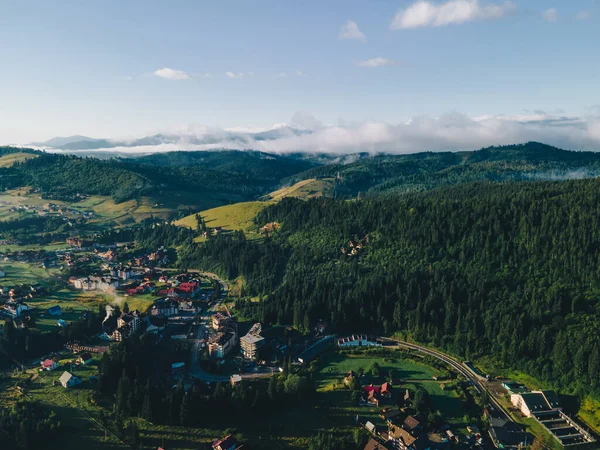 Panoramablick Auf Bukovel Den Ukrainischen Karpaten Kopierraum — Stockfoto