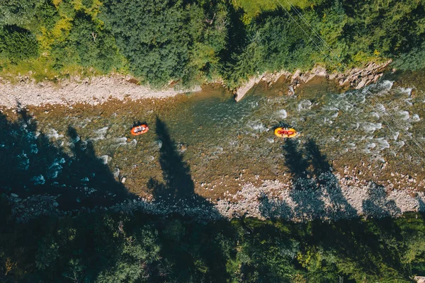 Mountains River Rafting Extreme Attraction Summertime Copy Space Overhead View — Stock Photo, Image