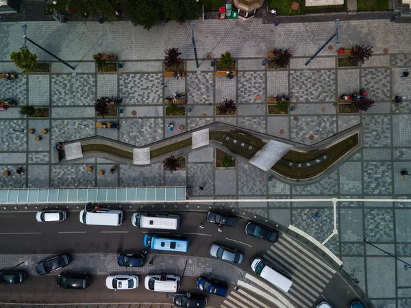 overhead view of city street copy space