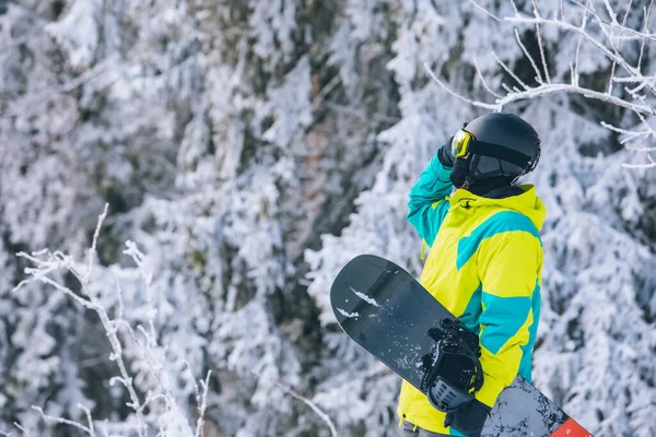 Homem Equipamento Esqui Com Snowboard Atividades Lazer Inverno — Fotografia de Stock