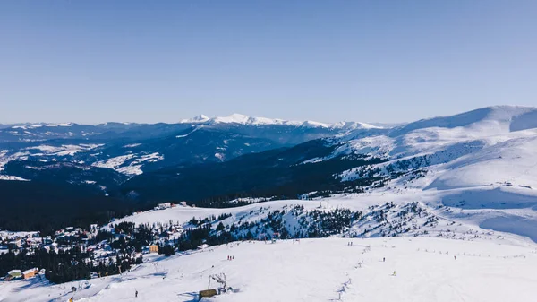 Panoramautsikt Över Vintern Snöade Berg Skönhet Naturen Kopieringsutrymme — Stockfoto