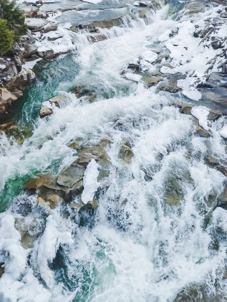 Vista Cascata Invernale Torrente Fiume Copia Spazio — Foto Stock