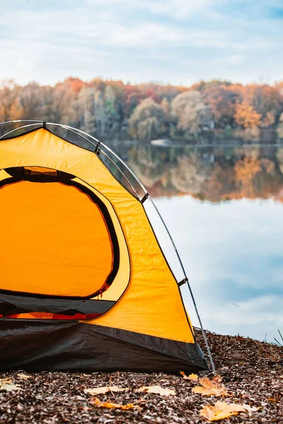 Zelt Strand Des Sees Herbst Herbst Saison Campingkonzept — Stockfoto