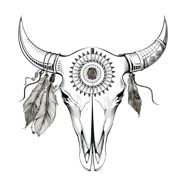 Векторна ілюстрація черепа бика. Етнічний стиль — стоковий вектор